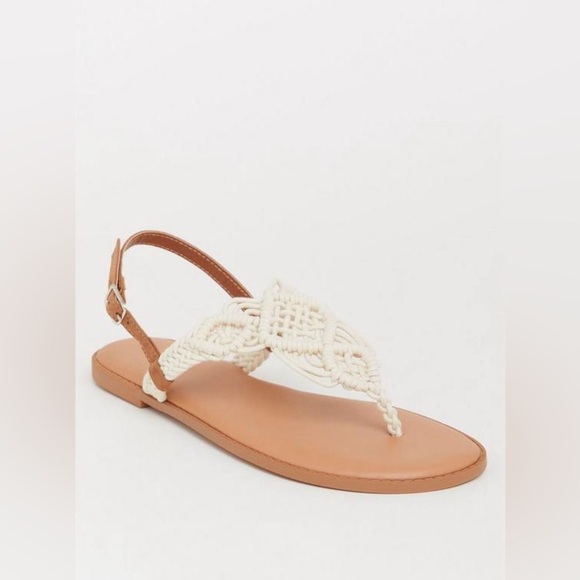 torrid Shoes - NWOT Torrid Ivory Macrame T-Strap Sandal, Size 8 (wide width)